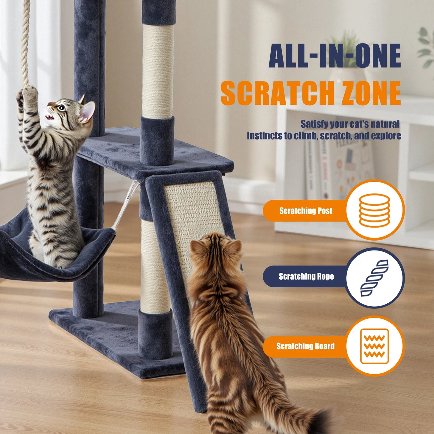 JHK Multi Cat Tree Tower With Natural Sisal Scratching Posts