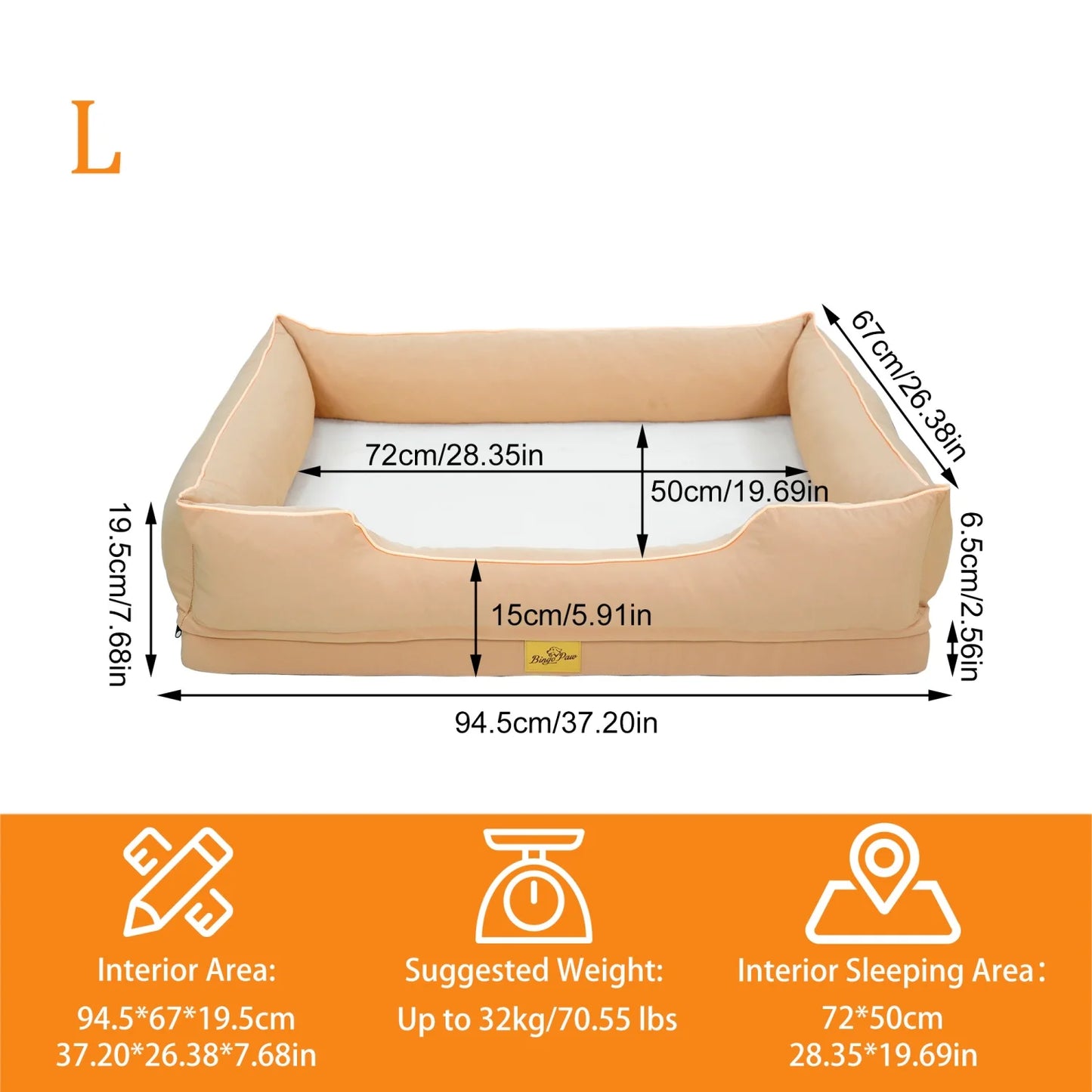 BINGOPAW Orthopedic Dog Bed With Waterproof Lining And Removable Cover