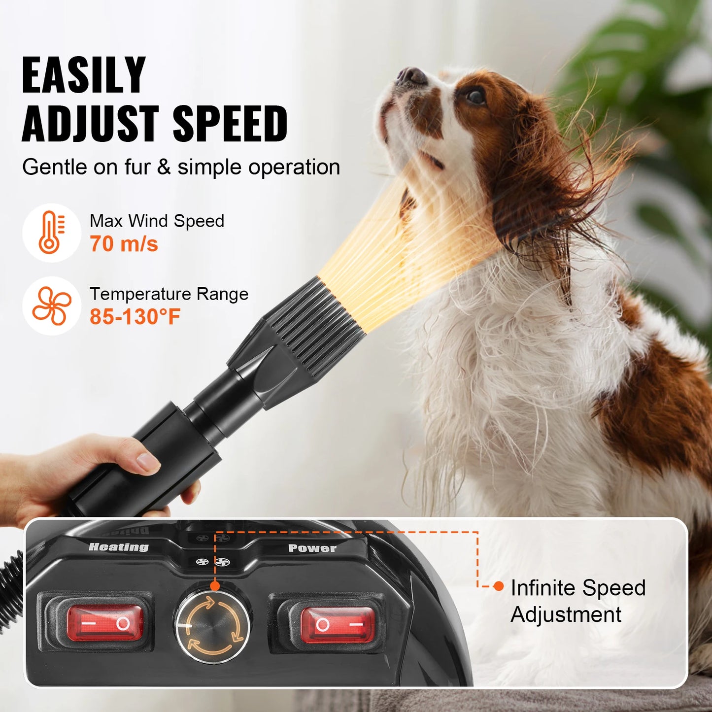 SucceBuy Dog Blow Dryer With Adjustable Temperature And 4 Nozzles