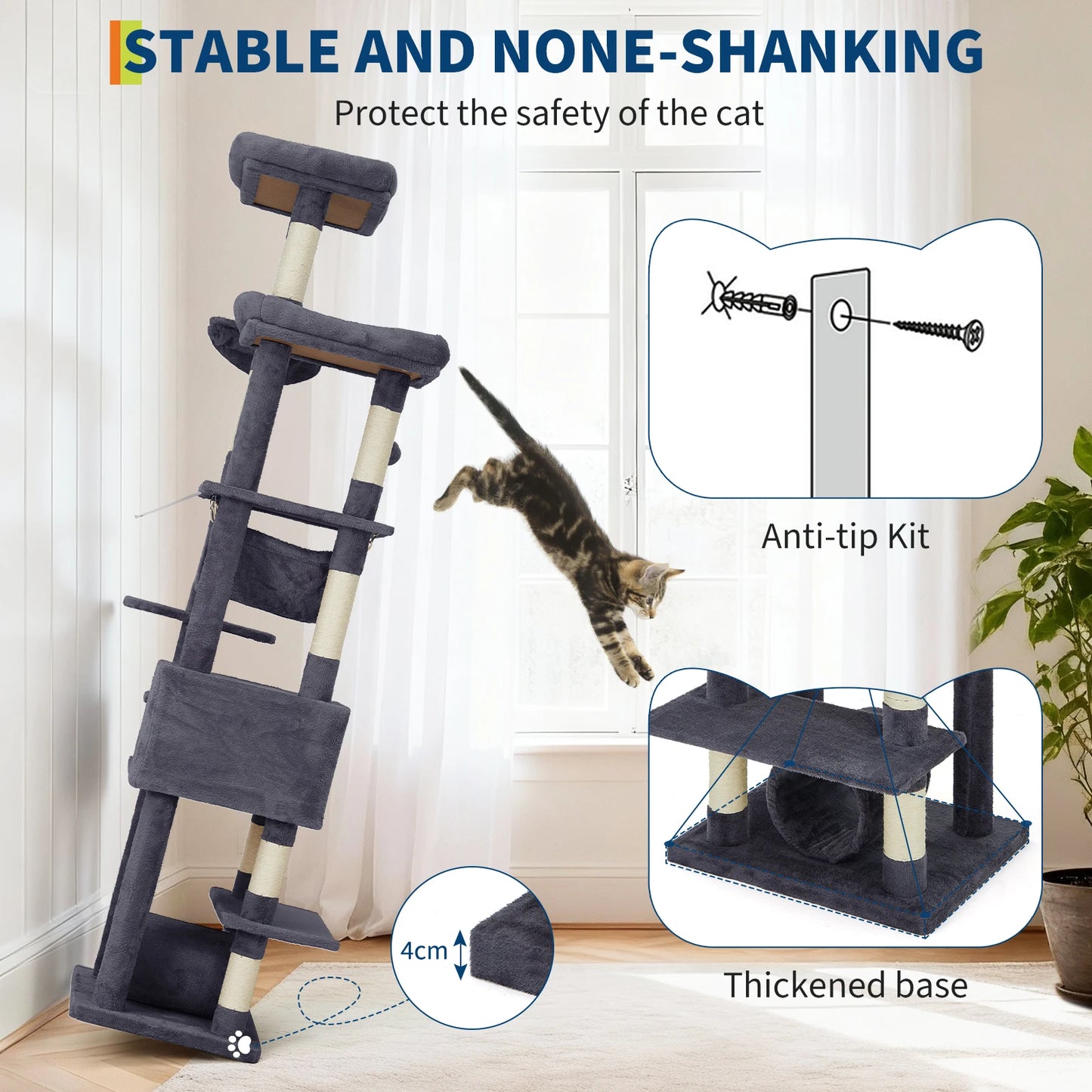 HiMISS Five Level Cat Tree Tower With Scratching Posts Hammock