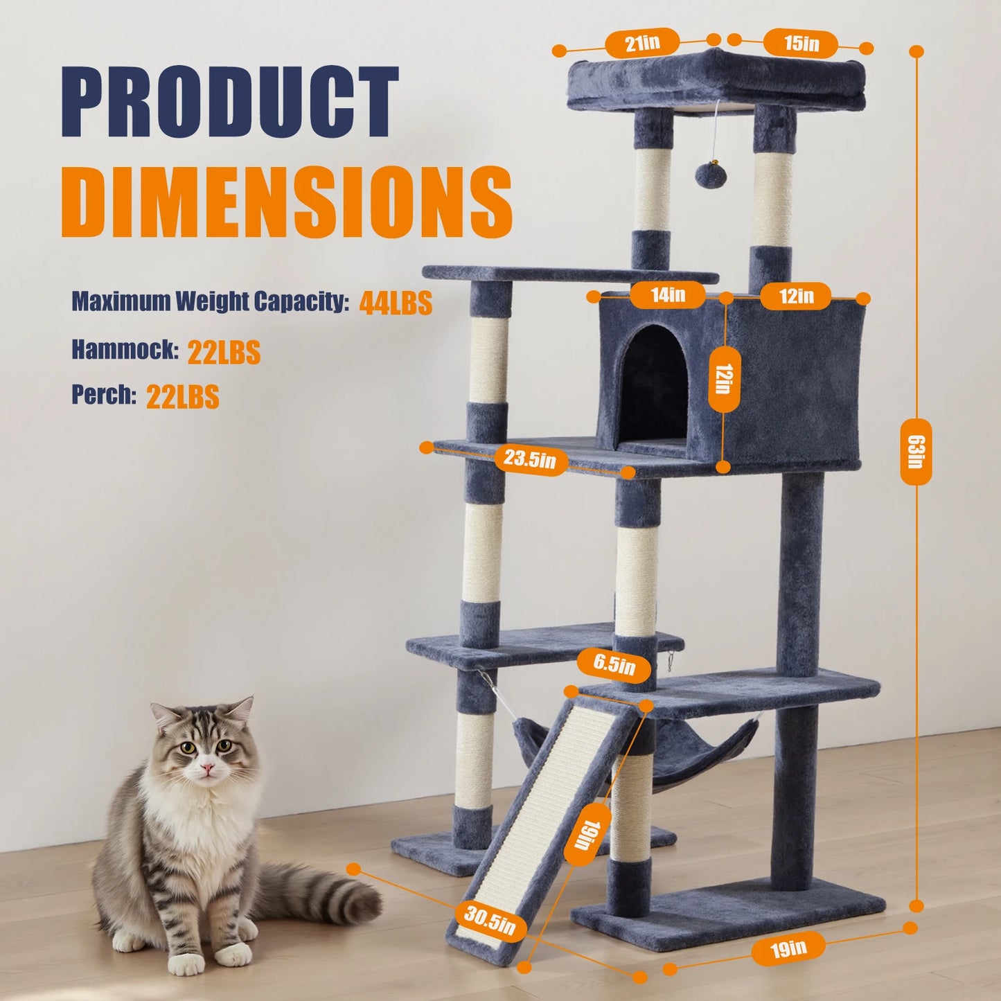 JHK Multi Cat Tree Tower With Natural Sisal Scratching Posts