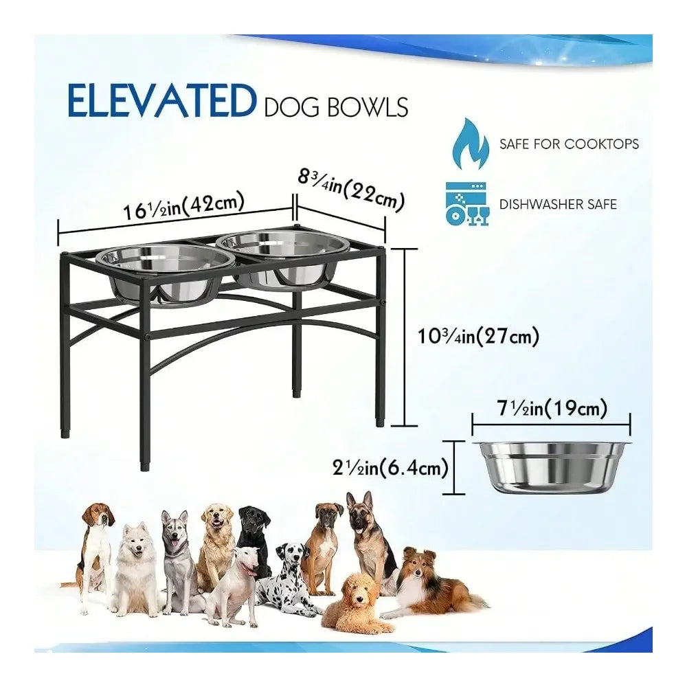 Raised Stainless Steel Dog Bowl With Stand For Medium To Large Breeds