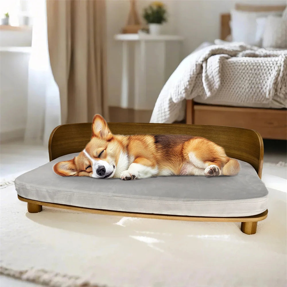 Borwart Elevated Wood Pet Sofa Bed With Cushion For Dogs