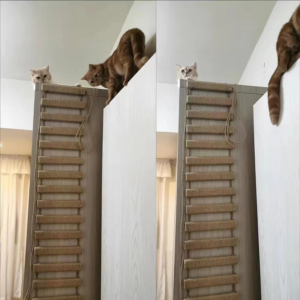 Wooden Sisal Cat Bridge Ladder Scratcher Platform And Toy Set