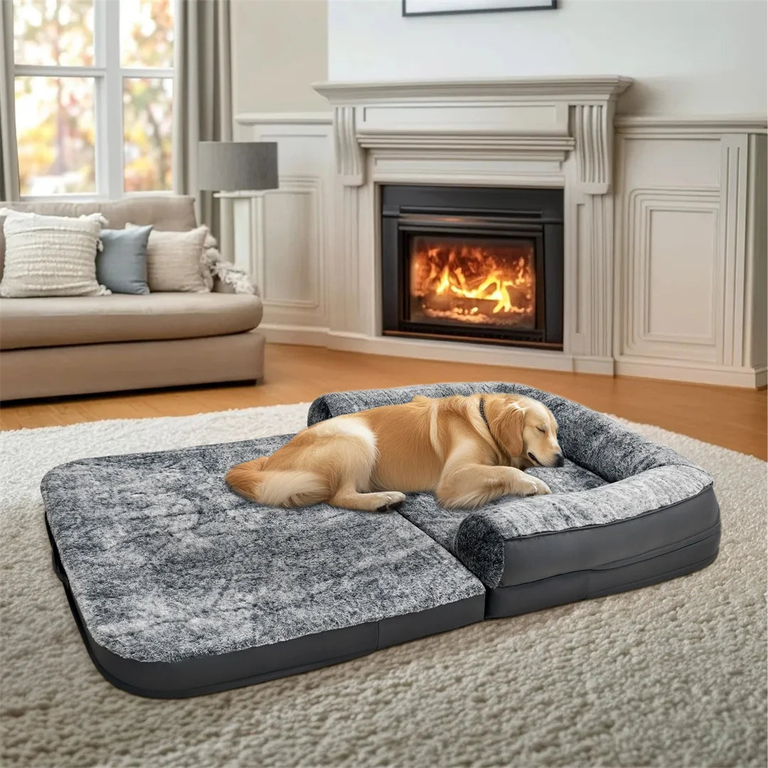 BINGOPAW Giant Orthopedic Calming Dog Bed Foldable Plush Cover