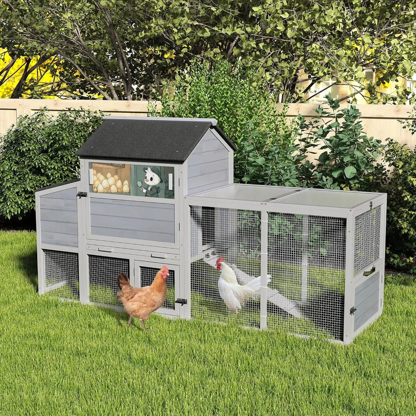 Large Wooden Chicken Coop With Wheels For Outdoors Openable Top