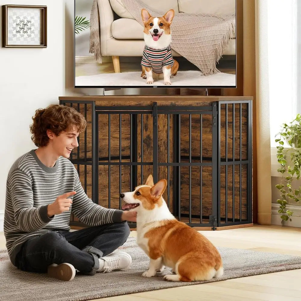 Corner Dog Crate Furniture Barn Door Heavy Duty Kennel