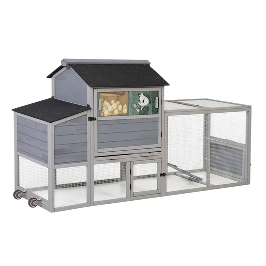 Large Wooden Chicken Coop With Wheels For Outdoors Openable Top