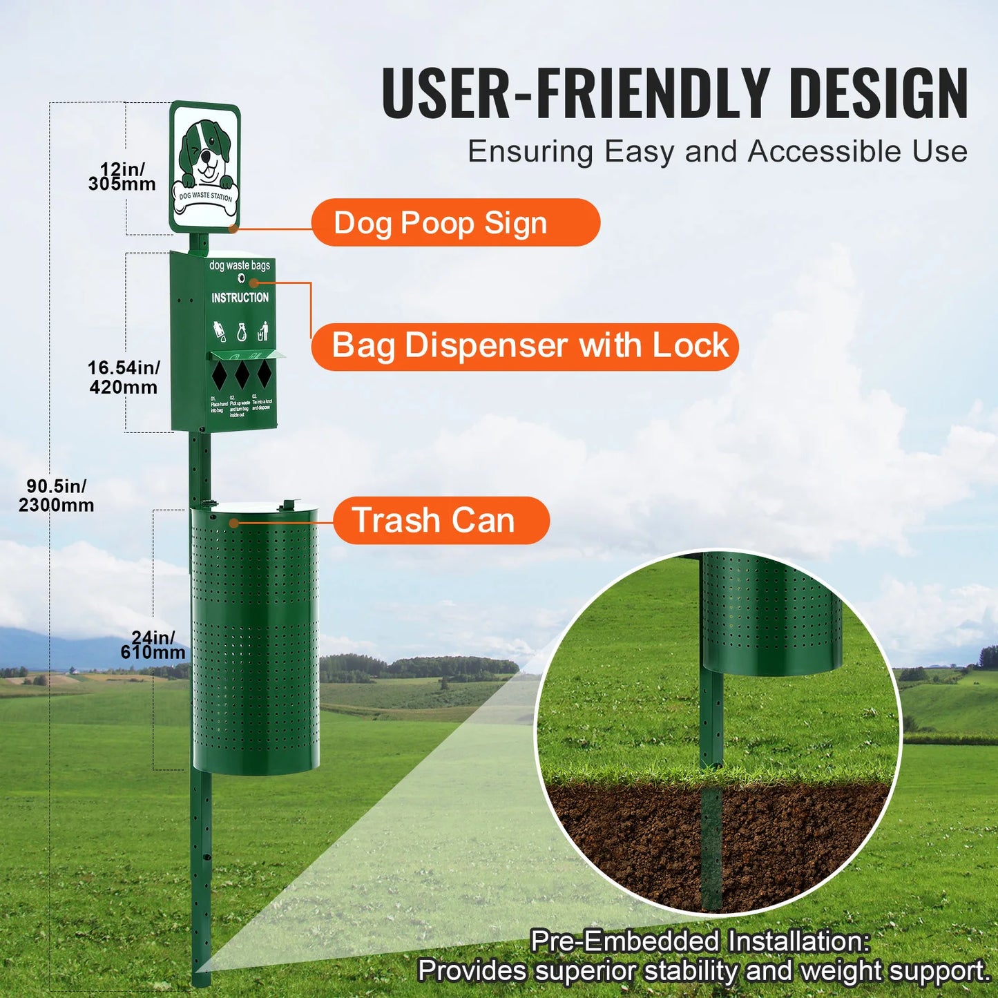 Dog Waste Station With Hand Wash Bottle And Bag Dispenser