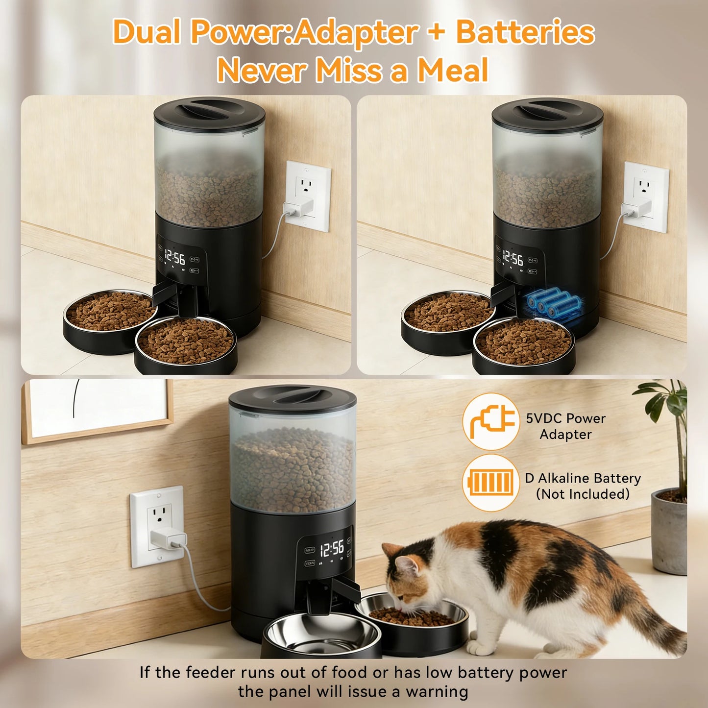Automatic Cat Feeder With Stainless Bowls And Digital Timer