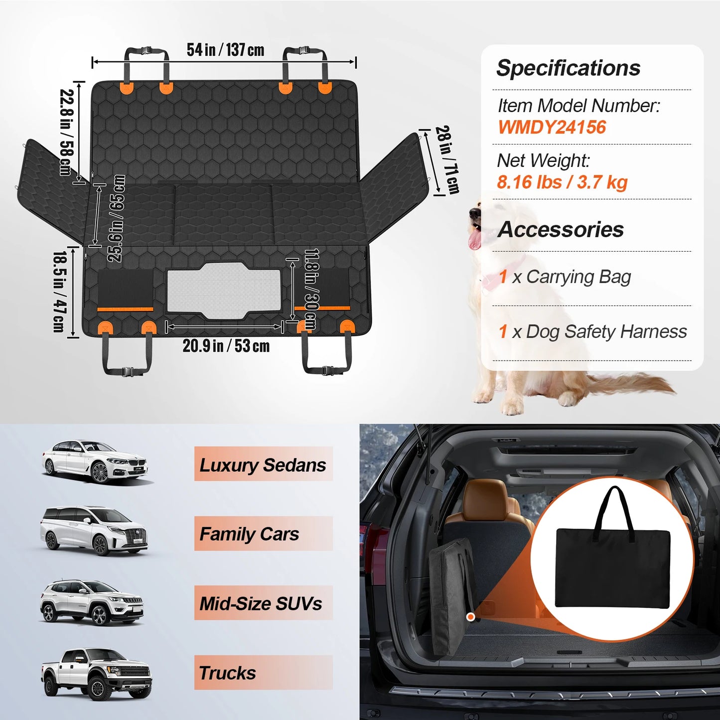 SucceBuy Back Seat Extender Dog Car Hammock With Storage Pocket