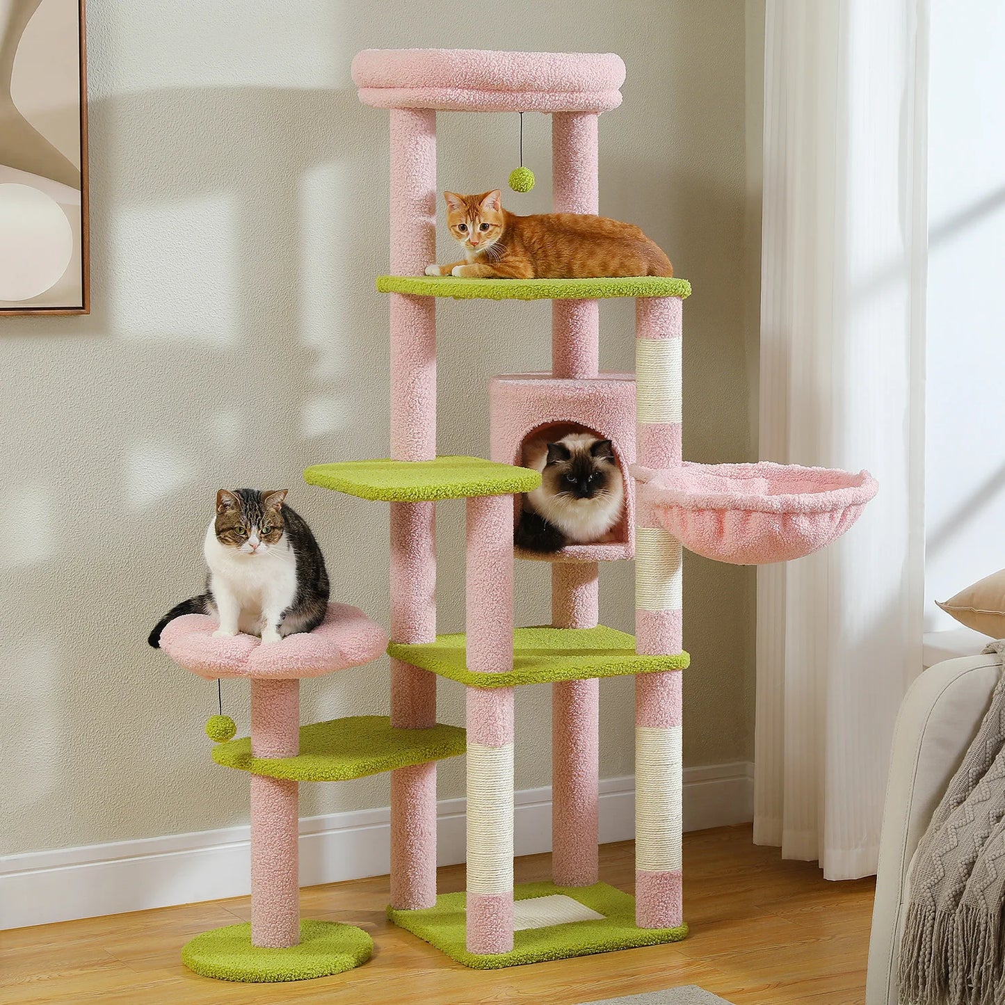 PEQULTI Multi-Level Cat Tree With Scratching Posts And Hammock