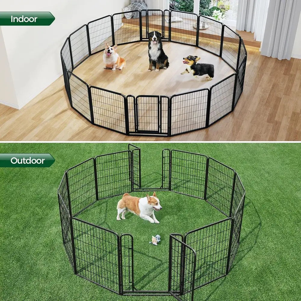 Heavy Duty Metal Dog Playpen Featuring Secure Door Assembly