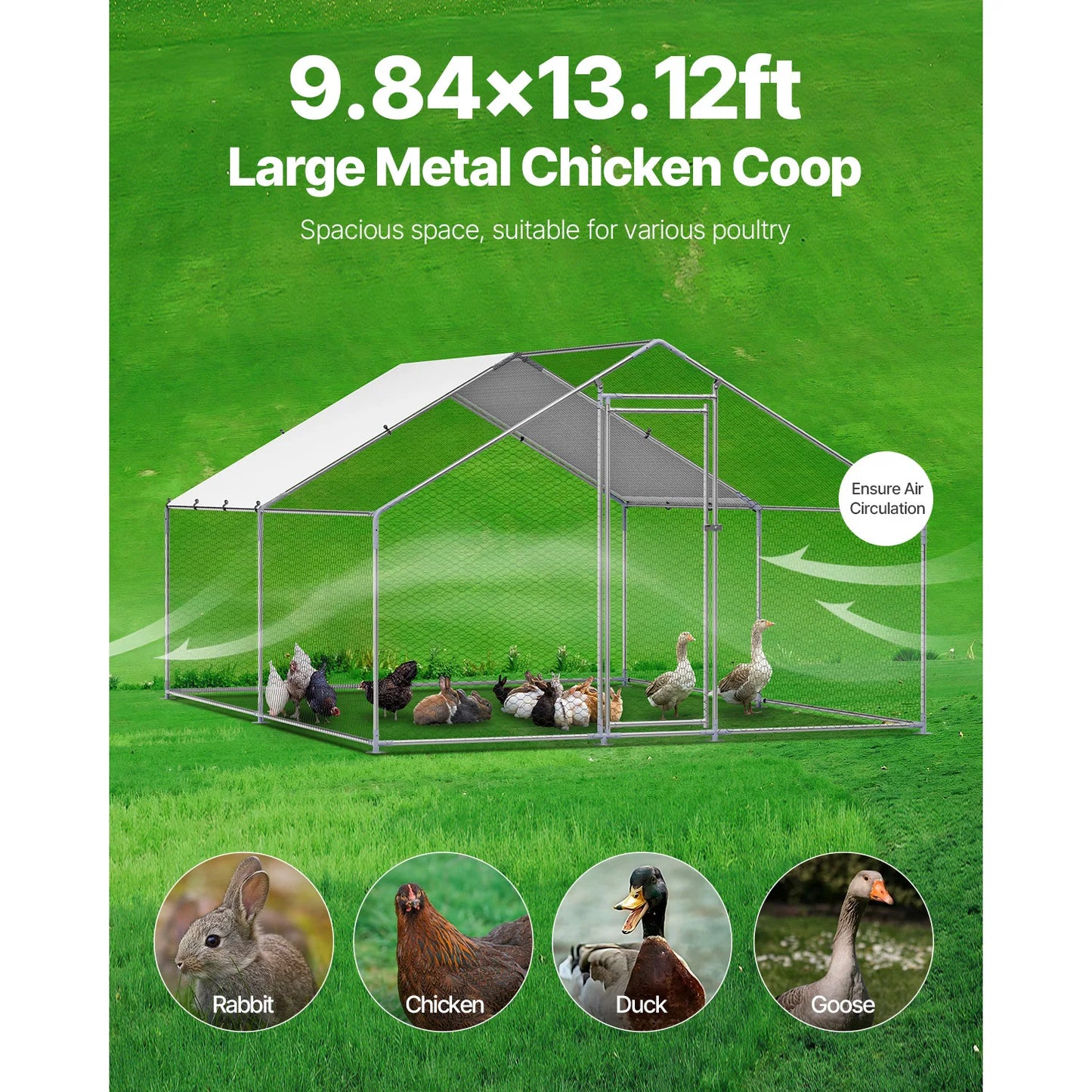 SucceBuy Metal Chicken Coop Walk In Run With Spire Roof Lock