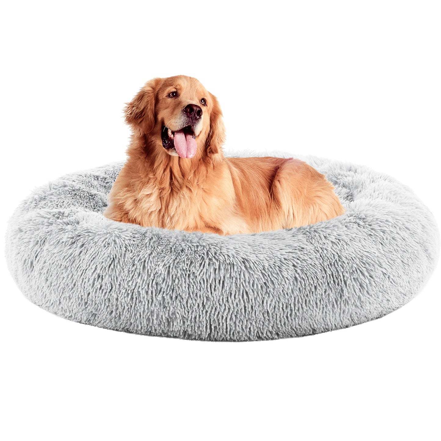 MCQ Round Faux Fur Plush Dog Bed With Antislip Bottom