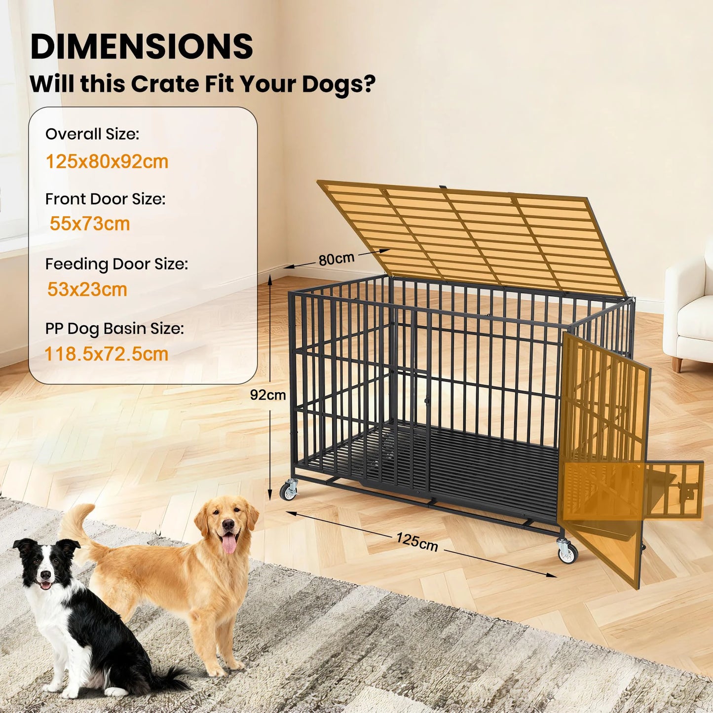 HiMISS Heavy Duty Escape-Proof Metal Dog Crate With 3 Doors