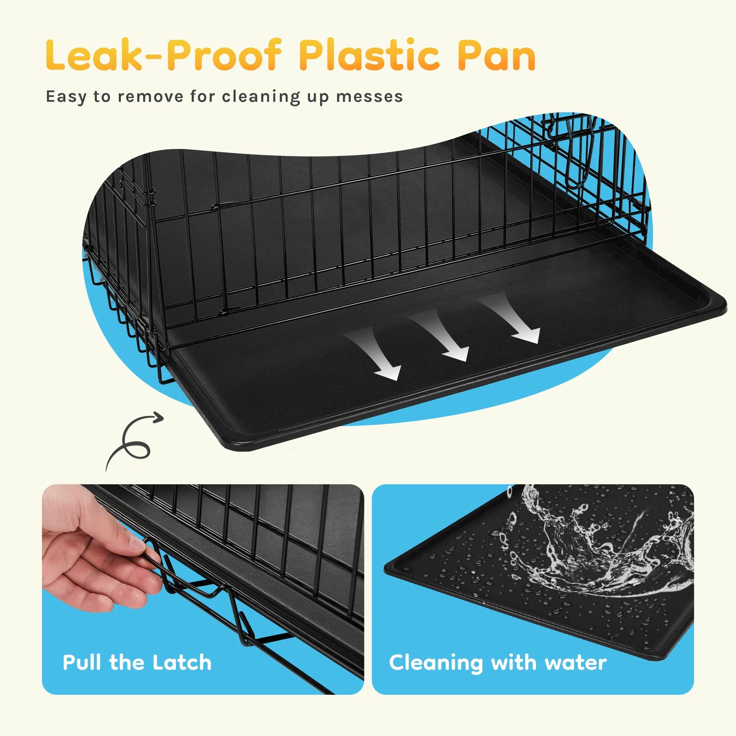 JHK Folding Metal Wire Dog Cage With Leak-Proof Pan