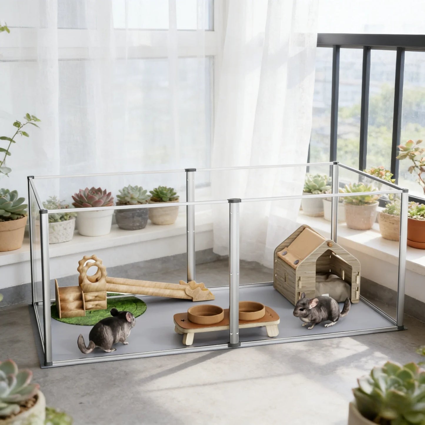 Six Panel Acrylic Hamster Playpen Indoor Enclosure With Waterproof Mat