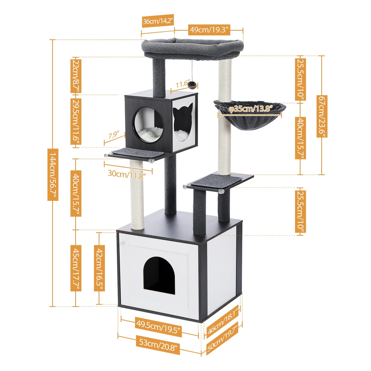 PAWZ Ro Multi Level Cat Tree With Scratching Posts Hammock