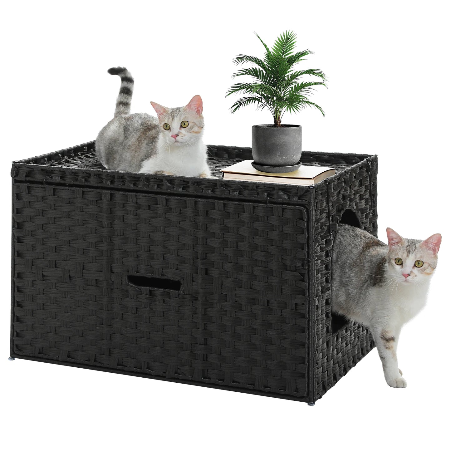 PEQULTI Rattan Cat Litter Box Enclosure With Flip-Up Door