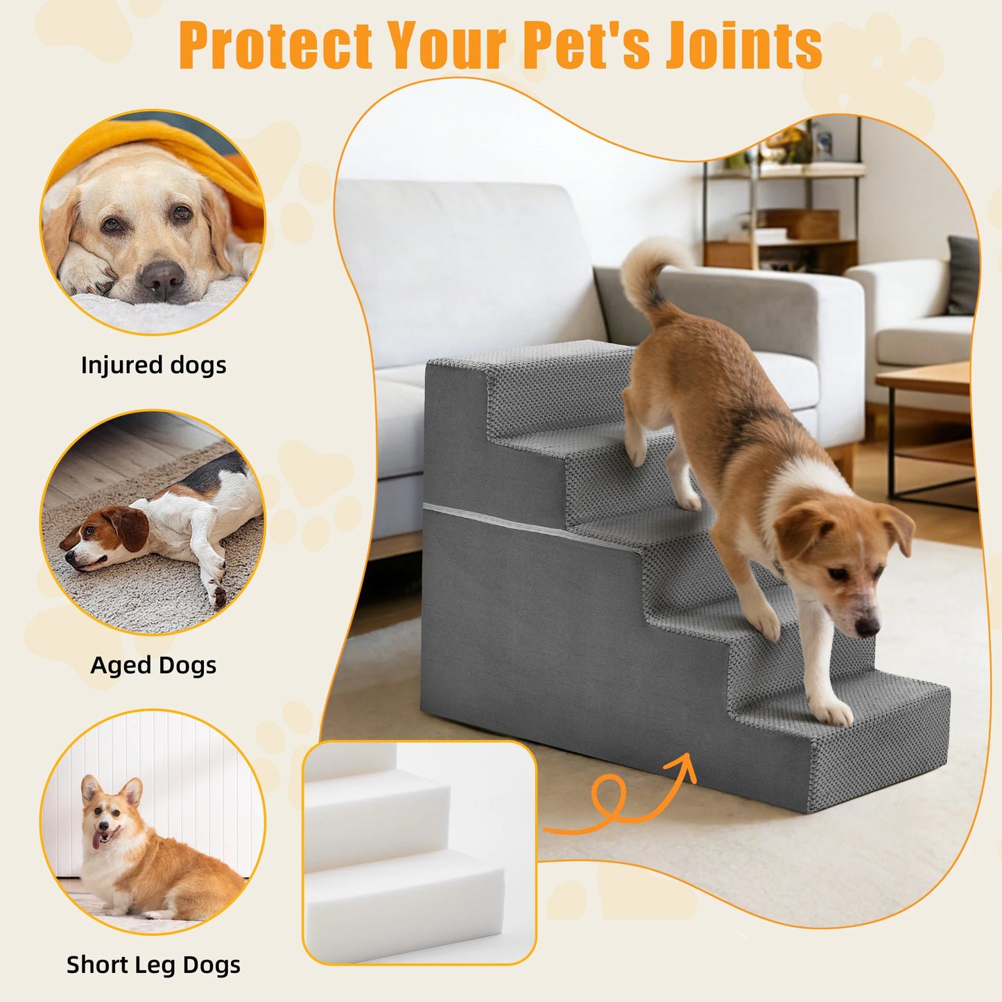 Foam Dog Steps Ramp For Small Dogs Non Slip Indoor