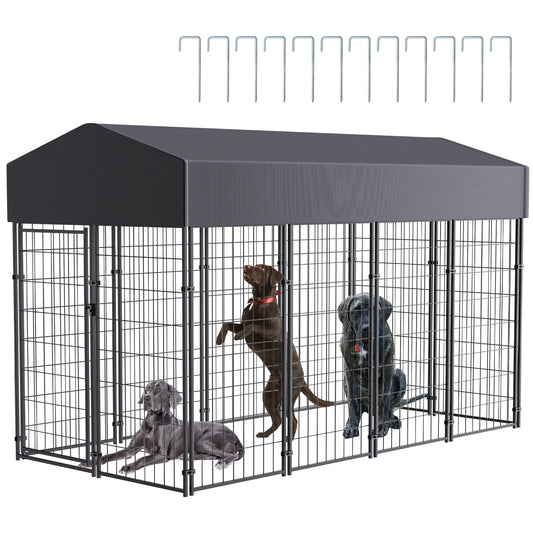 BINGOPAW Large Outdoor Dog Kennel Welded Wire Runs Canopy