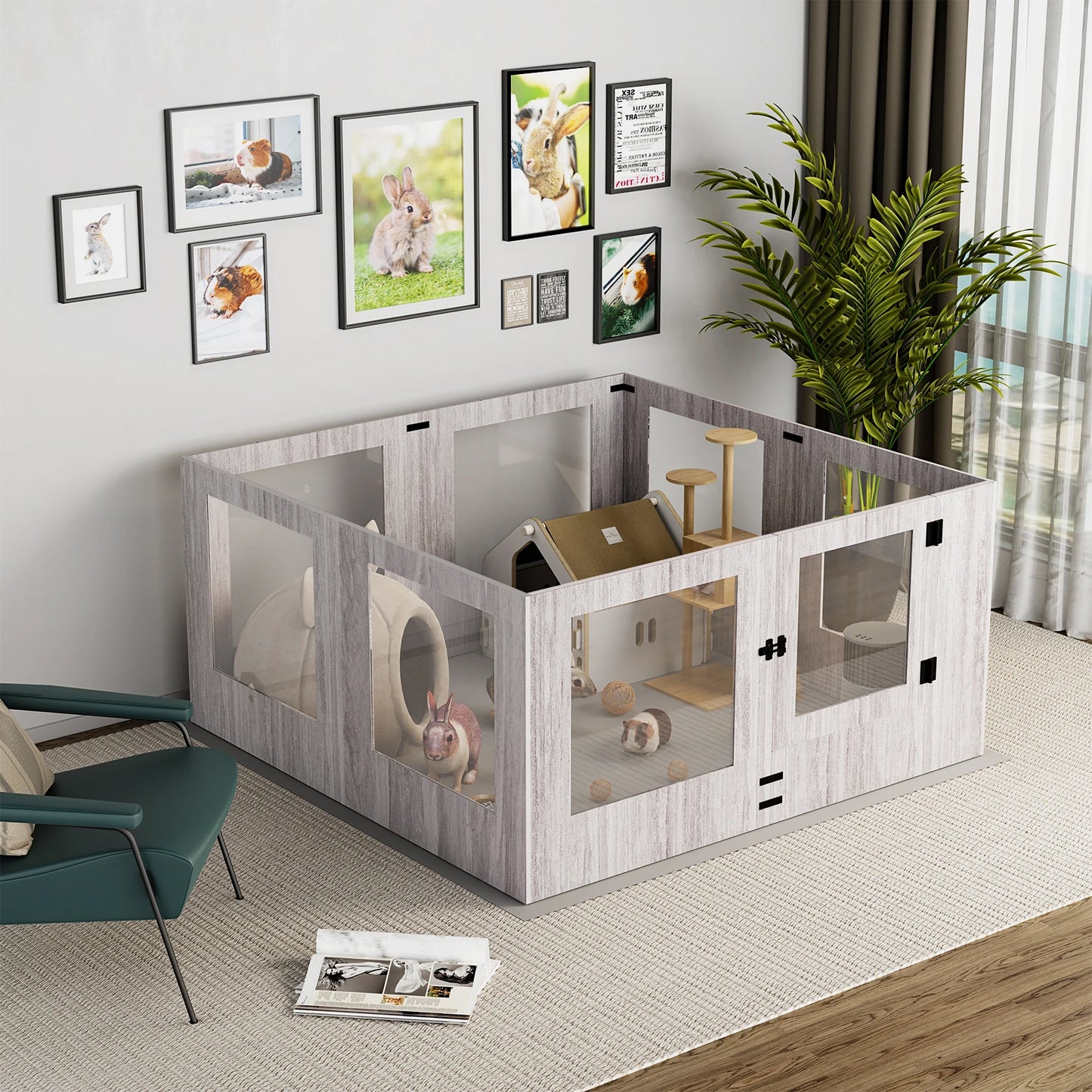 BINGOPAW Tempered Glass Dog Playpen With 8 Panels Waterproof Pad