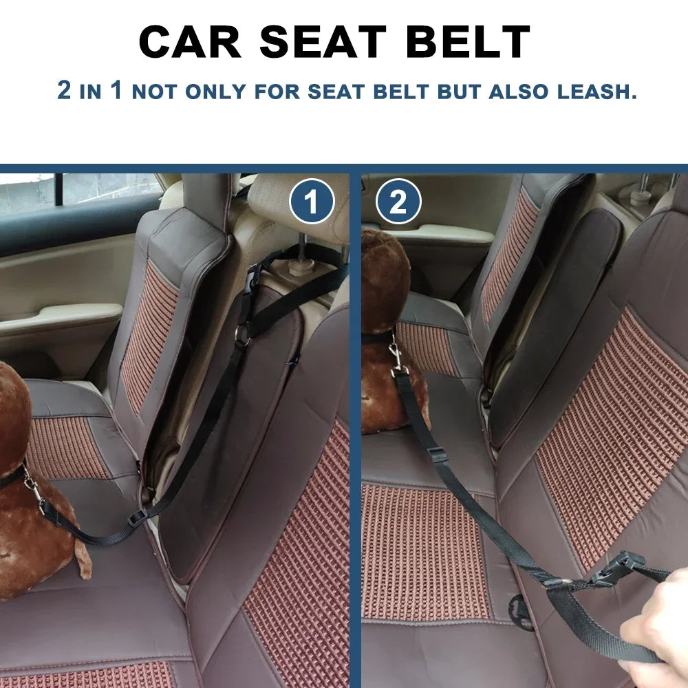 Two-In-One Pet Car Seat Belt Nylon Lead For Dogs Backseat