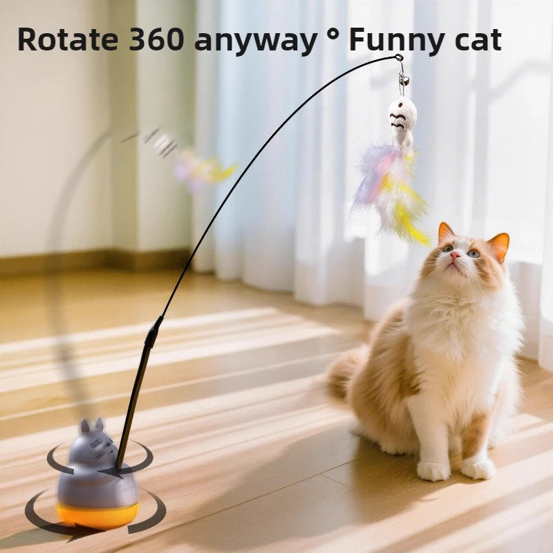 Cat Teaser Feather Wand Toy With Steel Wire Pole Kitten