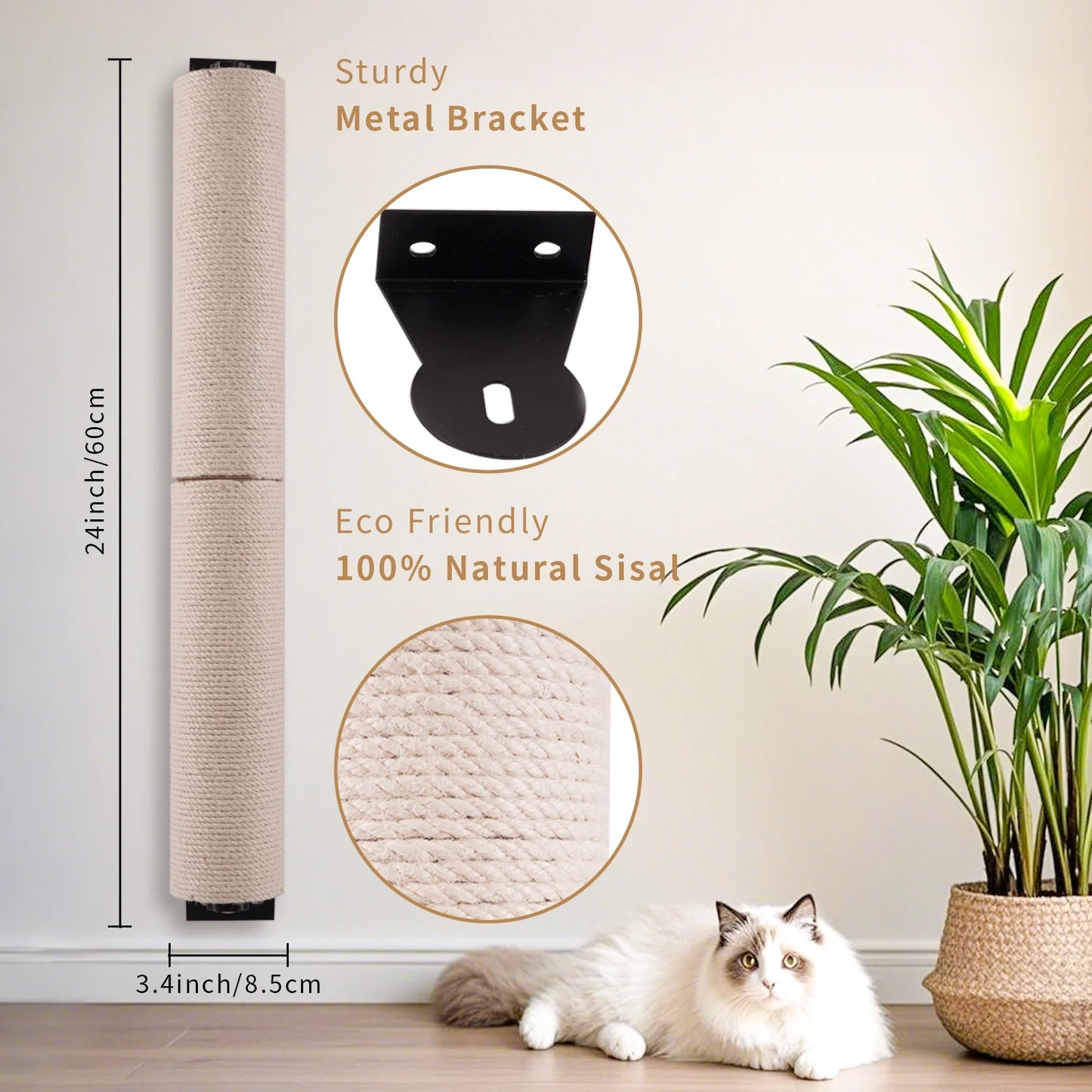 Cat Scratching Post Wall Mounted Hemp Rope Indoor Kit