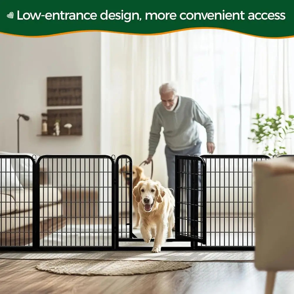 Heavy Duty Metal Dog Playpen Featuring Secure Door Assembly