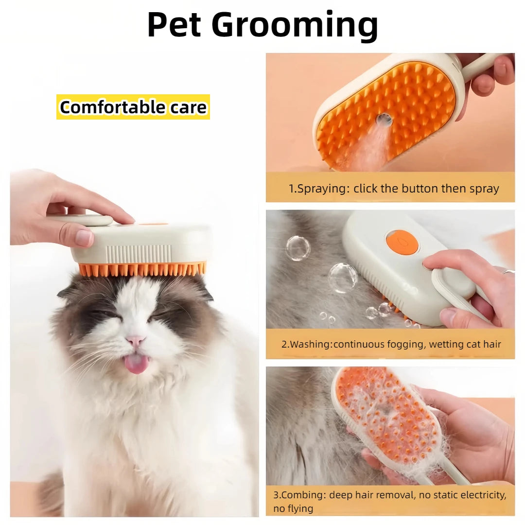 3 In 1 Electric Pet Grooming Brush With Steam Spray