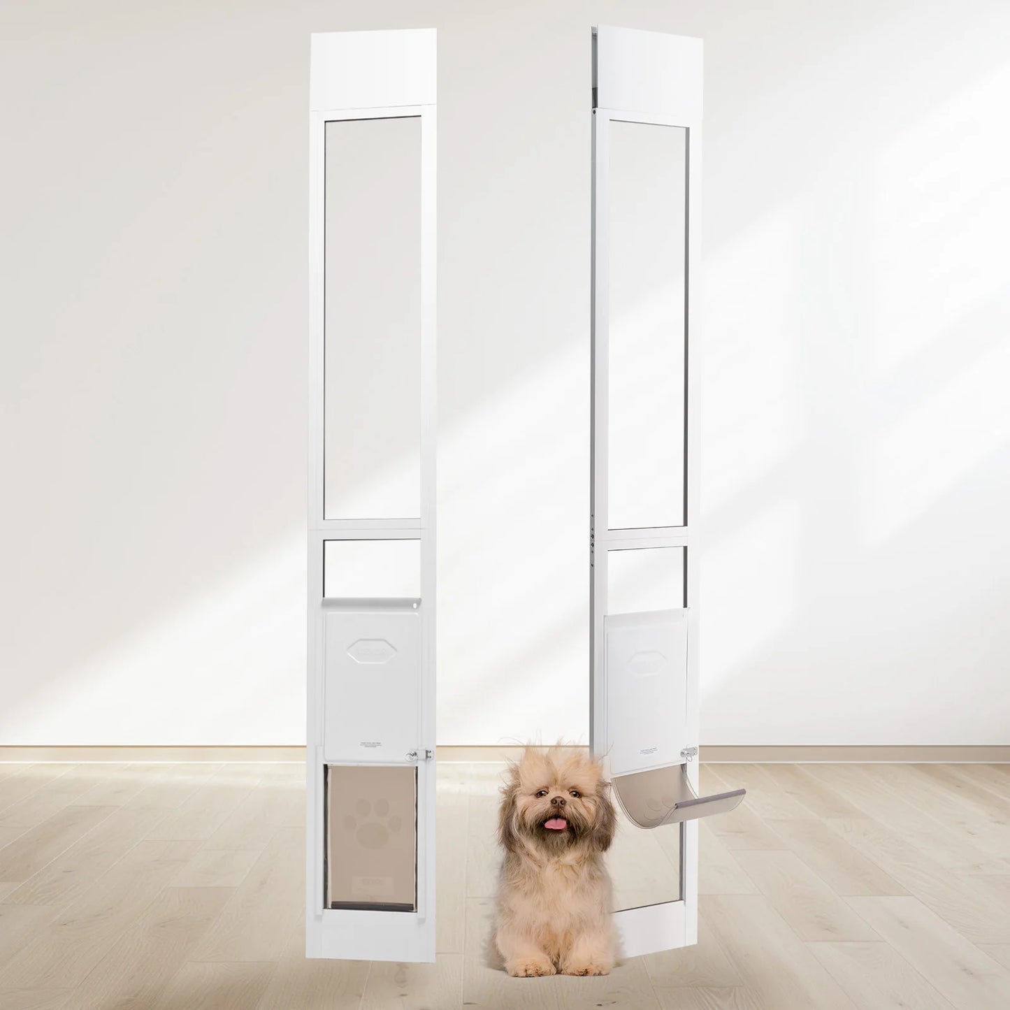 Adjustable Aluminum Sliding Glass Dog Door With Tempered Glass Panel