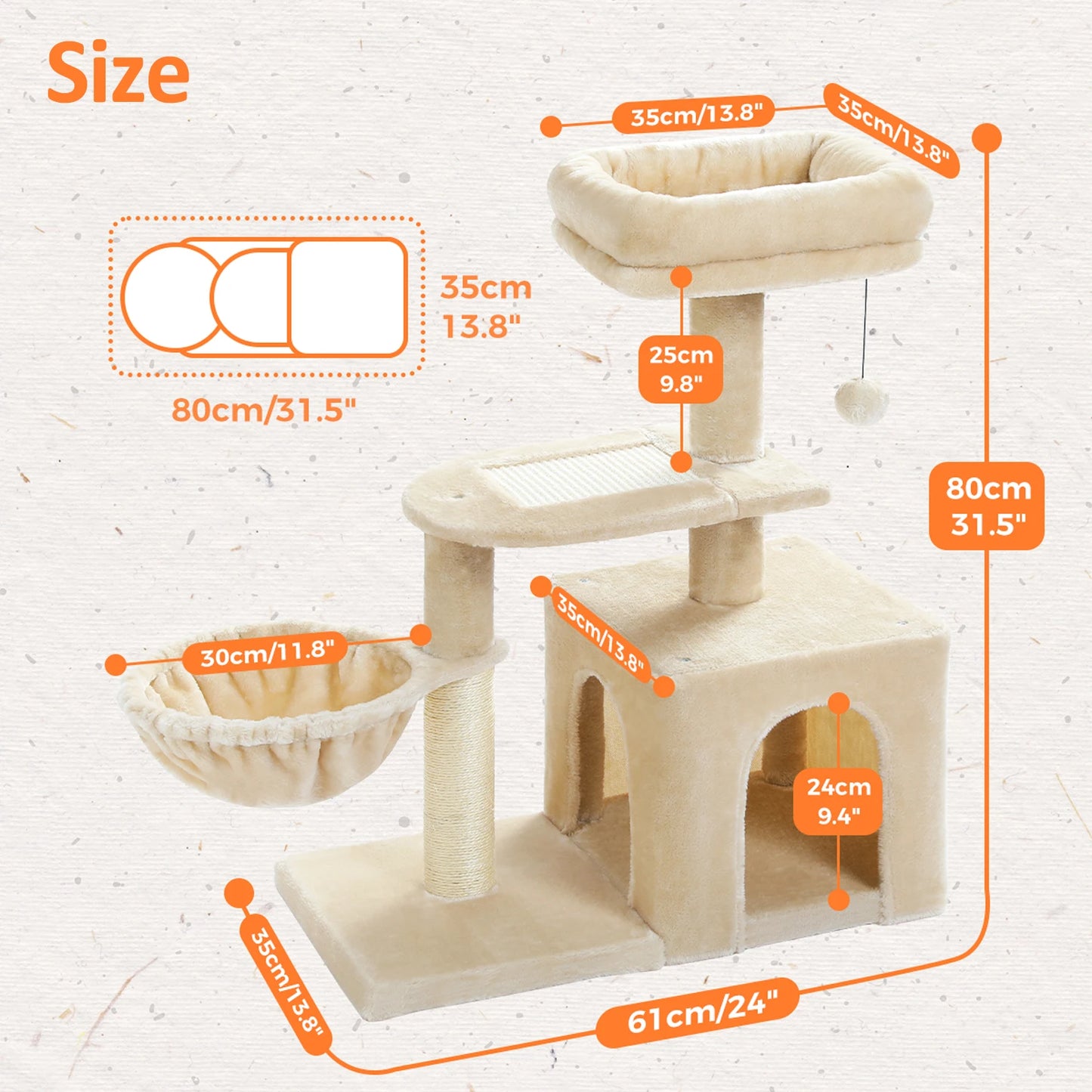 PAWZ Road Indoor Cat Tree Tower Three Tier With Hammock