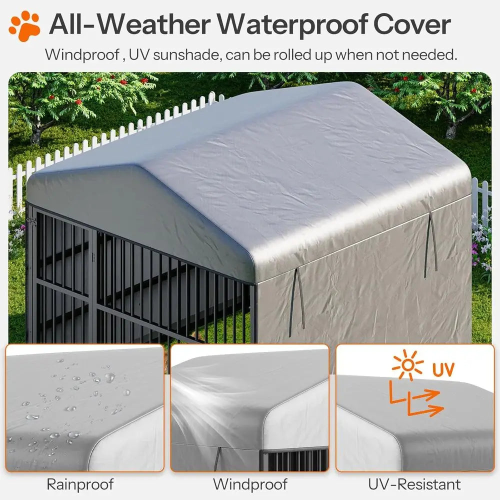 Heavy Duty Outdoor Dog Kennel With Waterproof Cover And Feeding Bowls