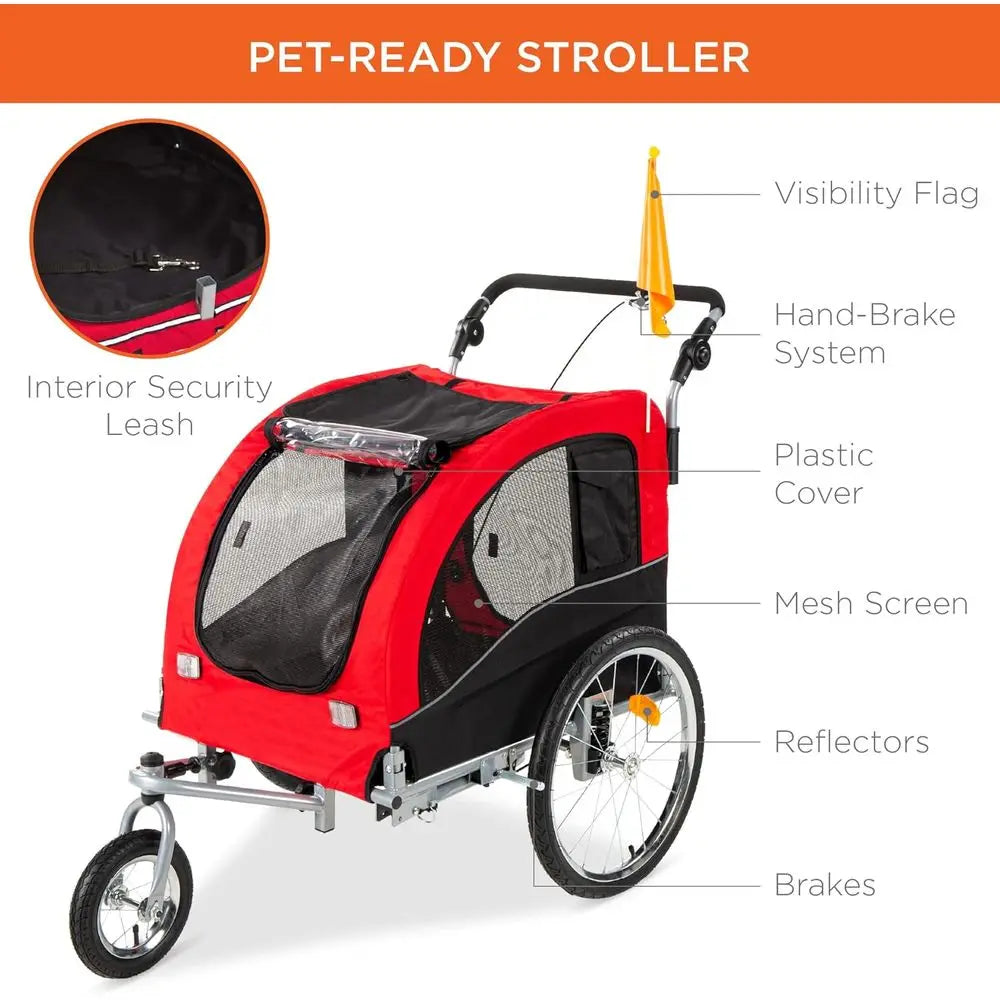 Durable Alloy Dog Bike Trailer And Pet Stroller With Suspension