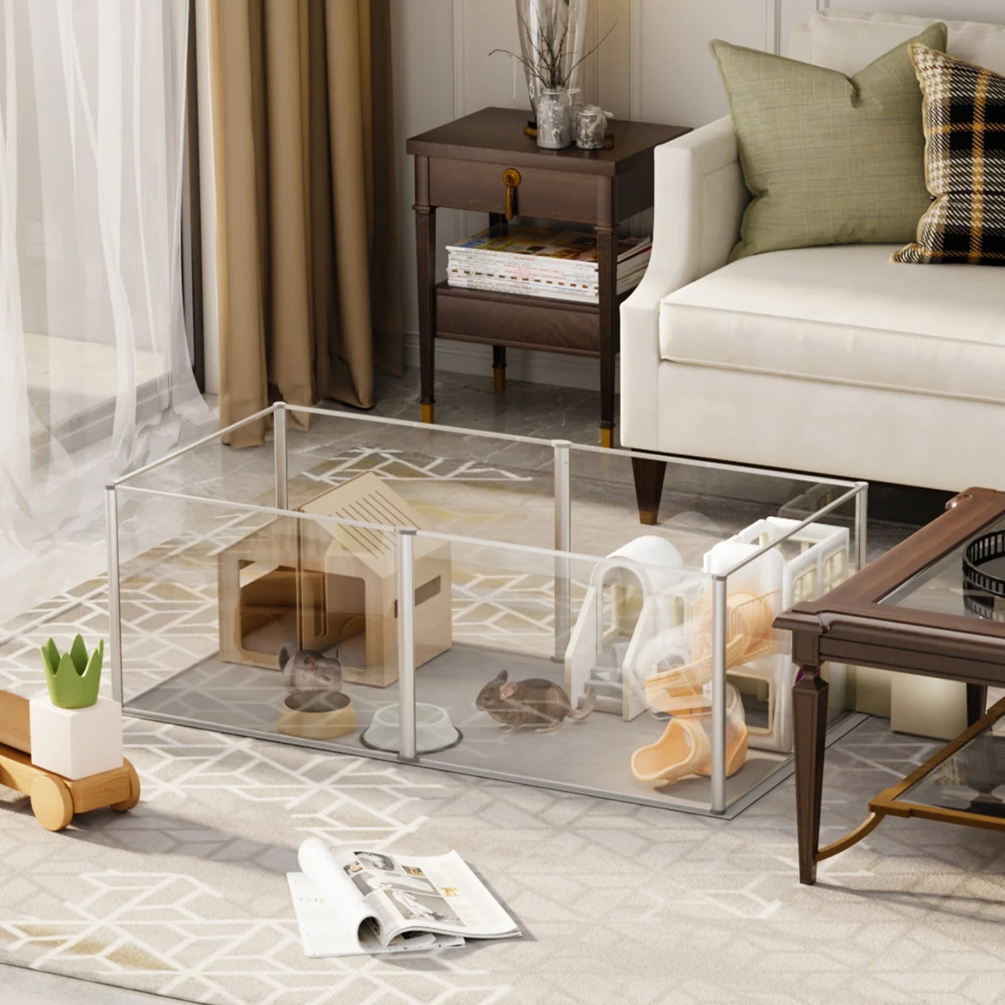 Six Panel Acrylic Hamster Playpen Indoor Enclosure With Waterproof Mat