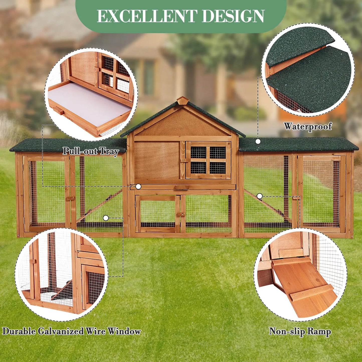 DishyKooker 2-Story Wooden Rabbit Hutch Double Runs Pullout Tray