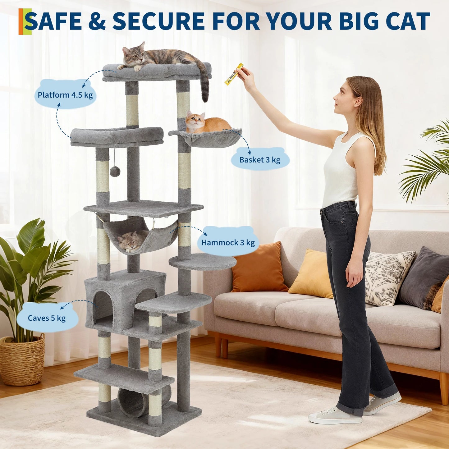HiMISS Five Level Cat Tree Tower With Scratching Posts Hammock