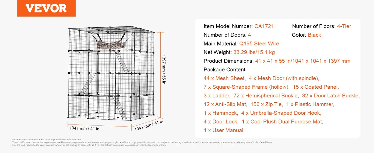SucceBuy Detachable Metal Cat Cage With Ramp And Hammock