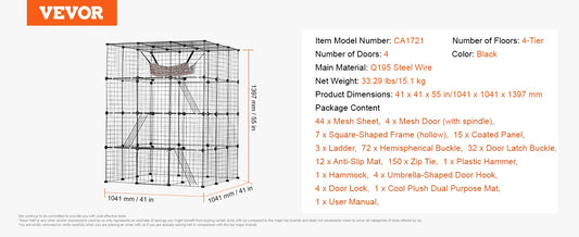 SucceBuy Detachable Metal Cat Cage With Ramp And Hammock
