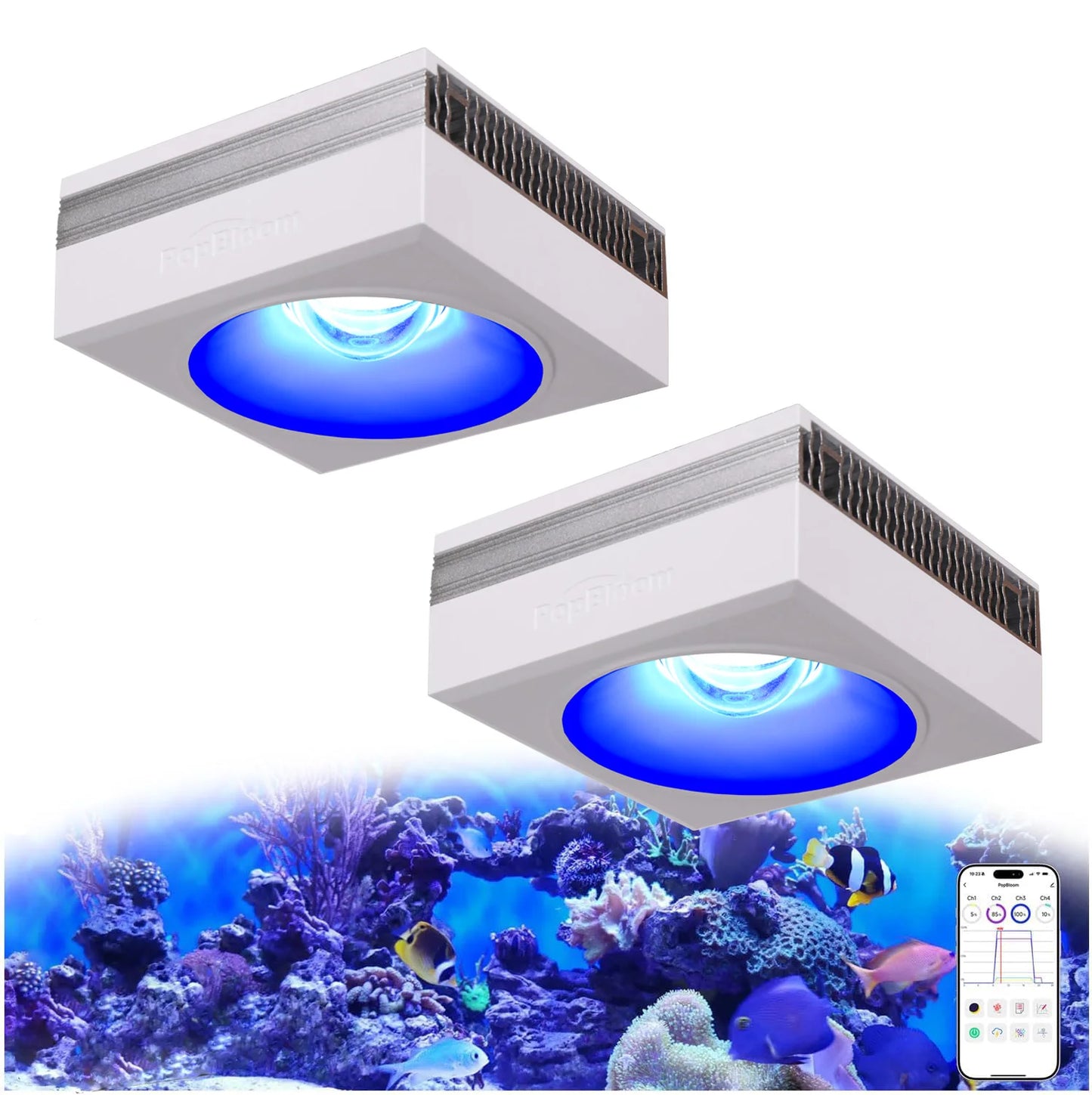 PopBloom RL90 WiFi LED Aquarium Light Full Spectrum Reef Coral