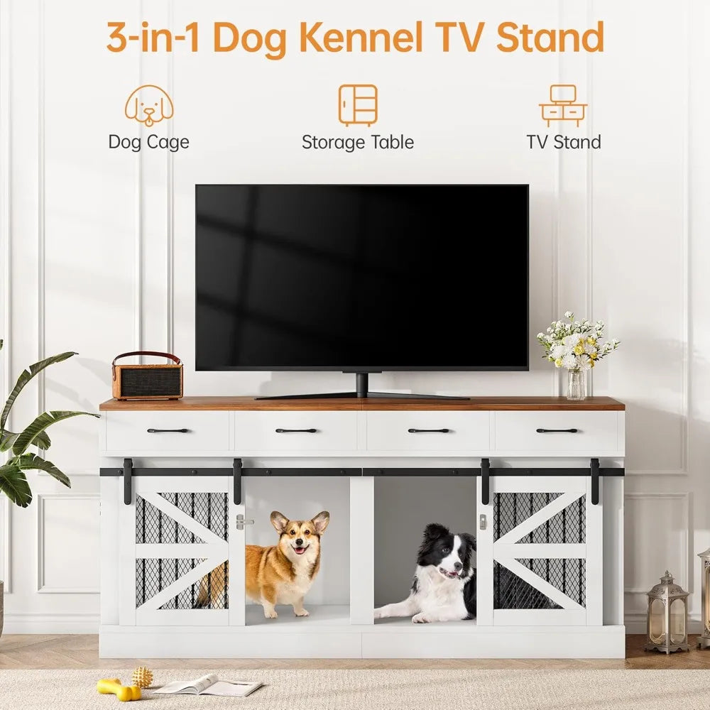 Dual Canine Jumbo Wooden Crate Furniture With Drawer Storage