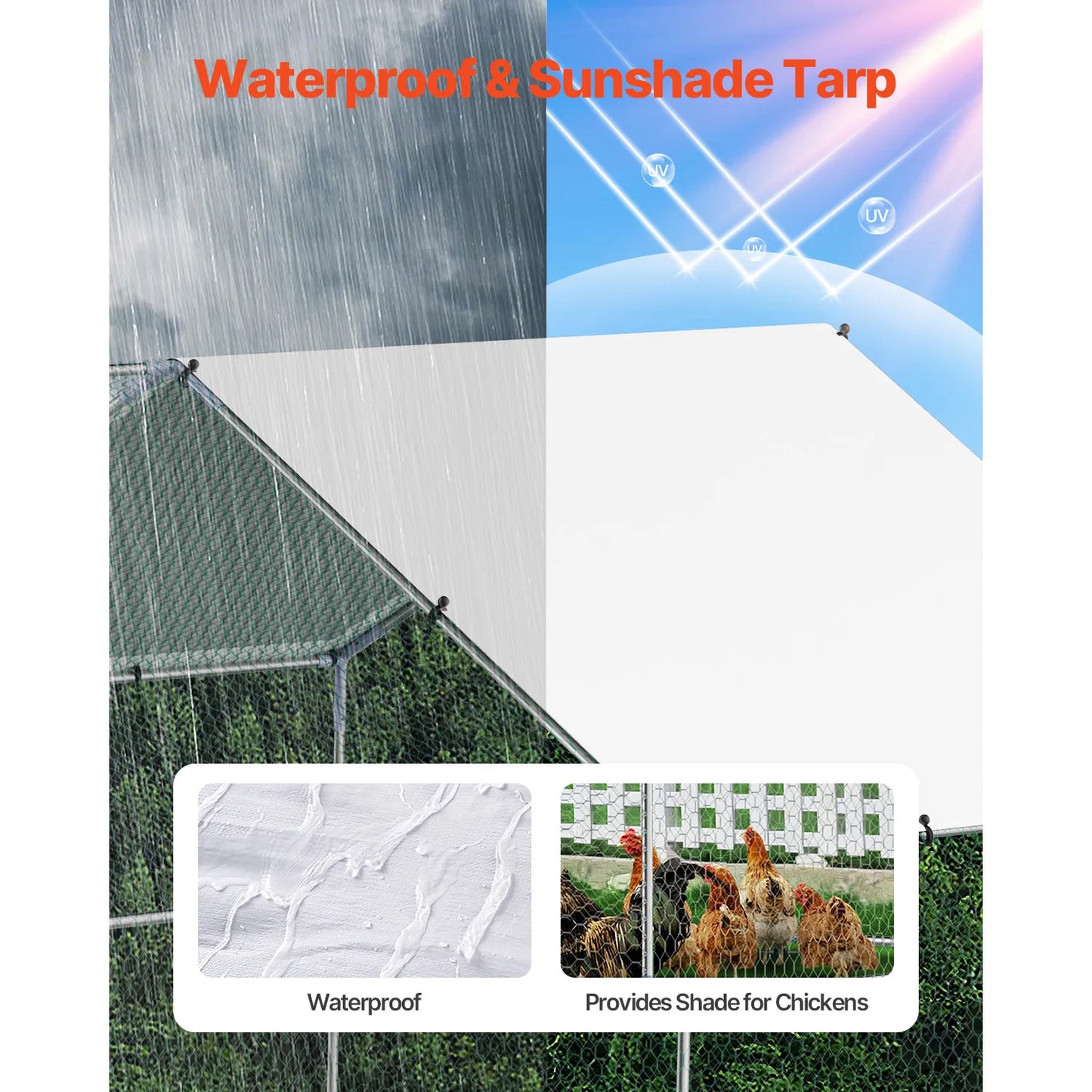 SucceBuy Metal Chicken Coop Walk In Run With Spire Roof Lock