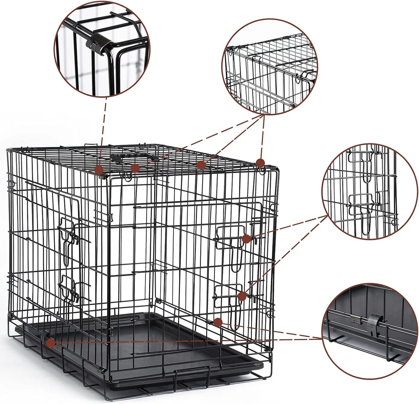 Collapsible Double Door Dog Crate for Small to Medium Pets