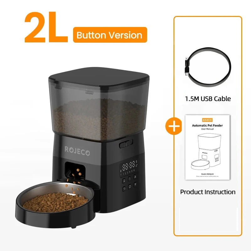ROJECO Automatic Cat Feeder With Smart Control Kibble Dispenser Button Version