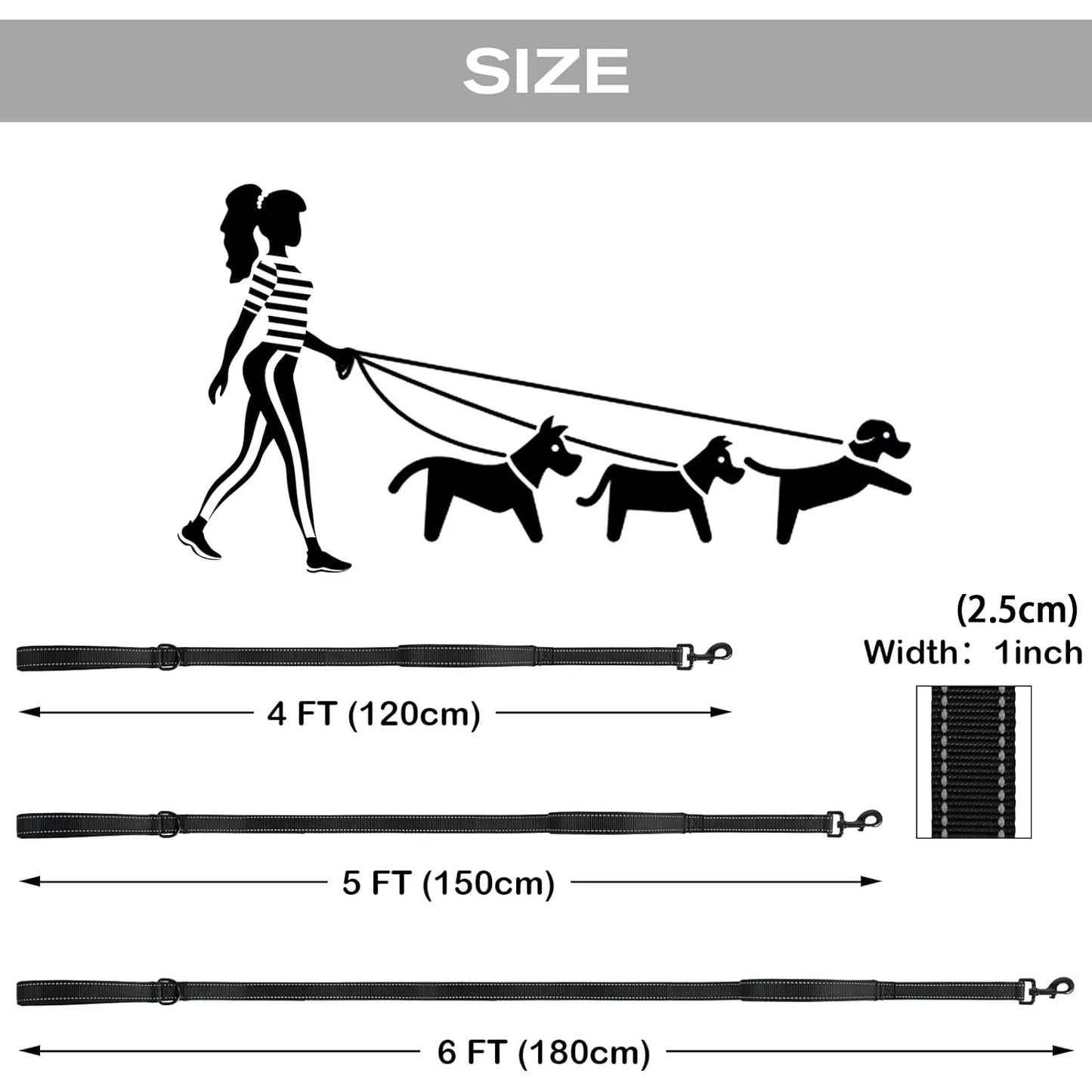 Double Handle Dog Leash With Reflective Strips For Night Safety