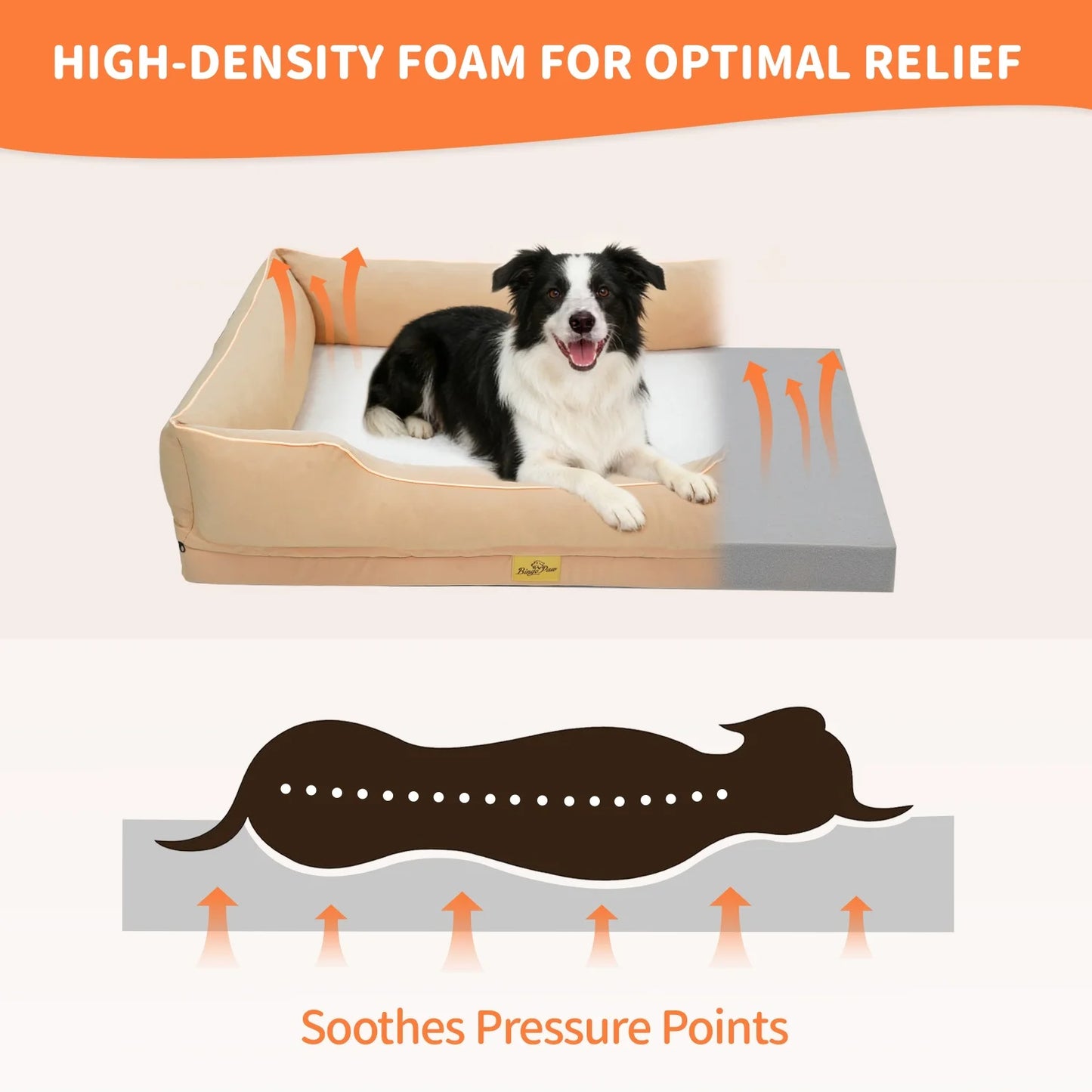 BINGOPAW Orthopedic Dog Bed With Waterproof Lining And Removable Cover