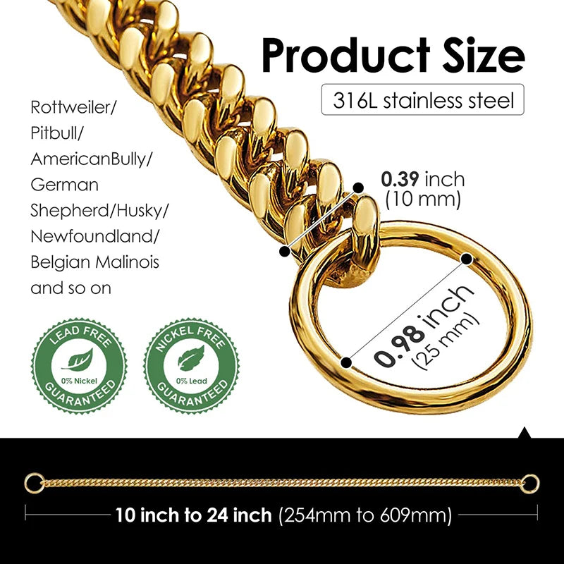Stainless Steel Chain Collar For Dogs Cuban Link Training Collar