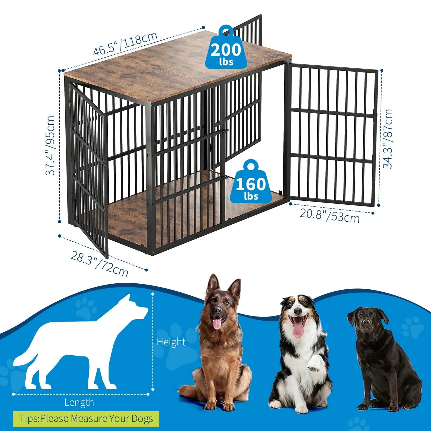 HiMISS 3-In-1 Dog Crate Furniture Kennel With Lockable Doors Heavy Duty